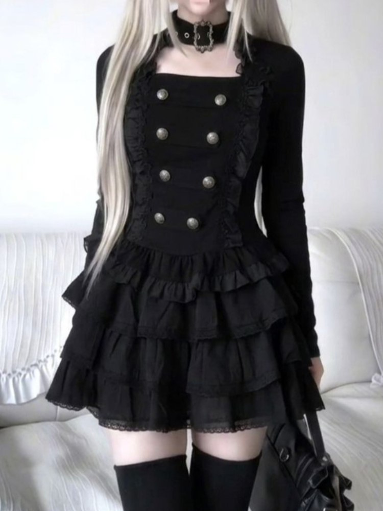 Elastic Lace Trim - Gothic Harajuku Lolita 2-piece Set Women