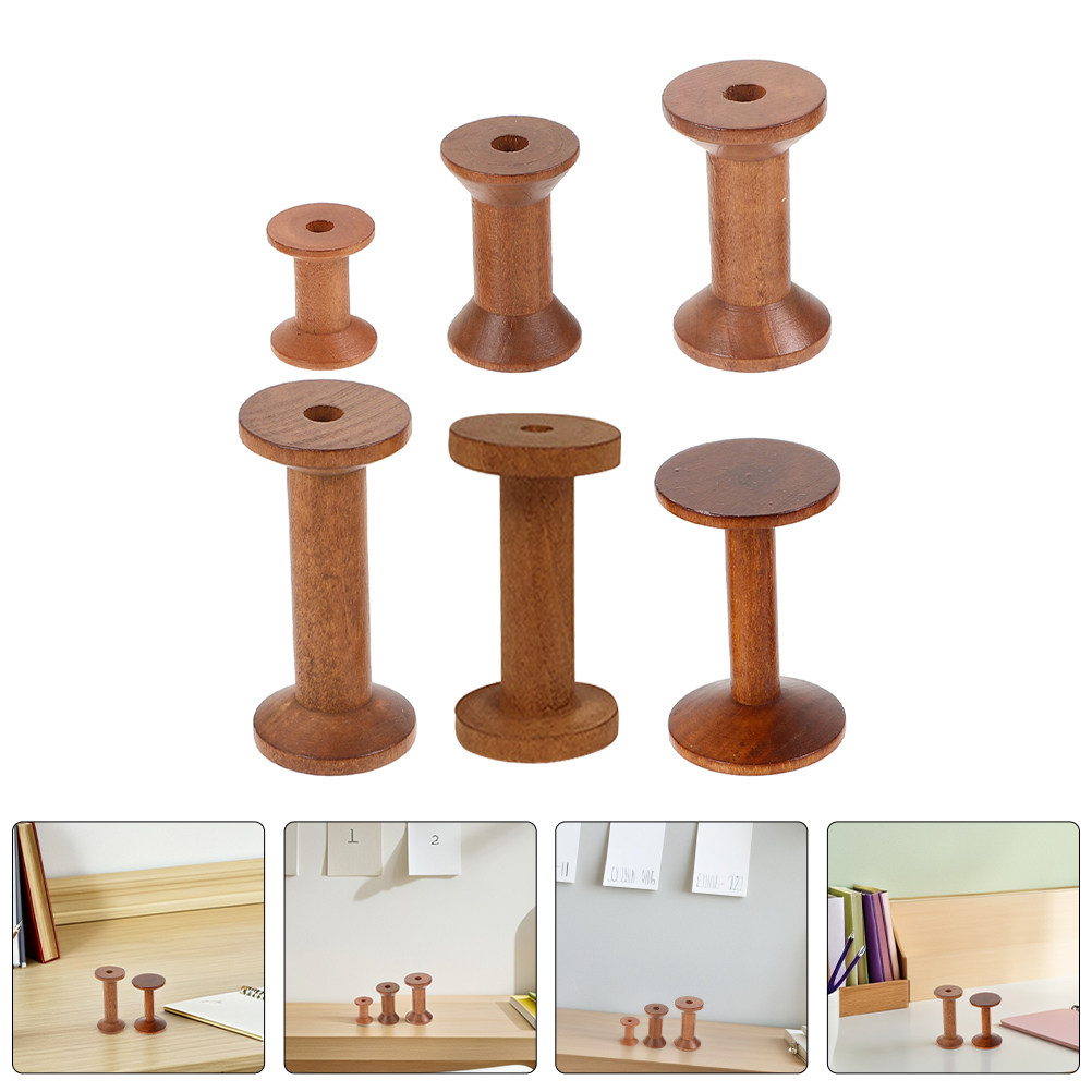 Embroidery Craft - 6Pcs Vintage Wooden Thread Spools Rustic