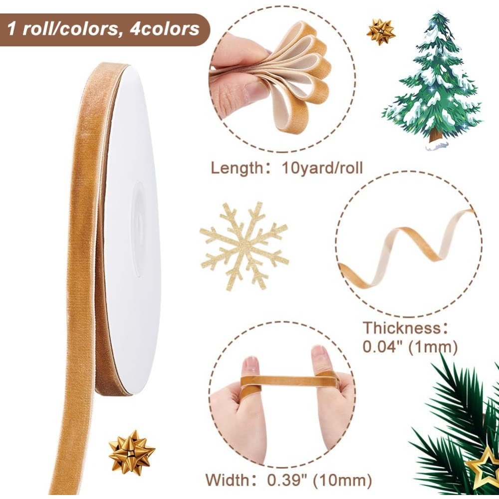 4 Rolls 4 Colors Single Face V - огляд і ціна Velvet Ribbon Roll